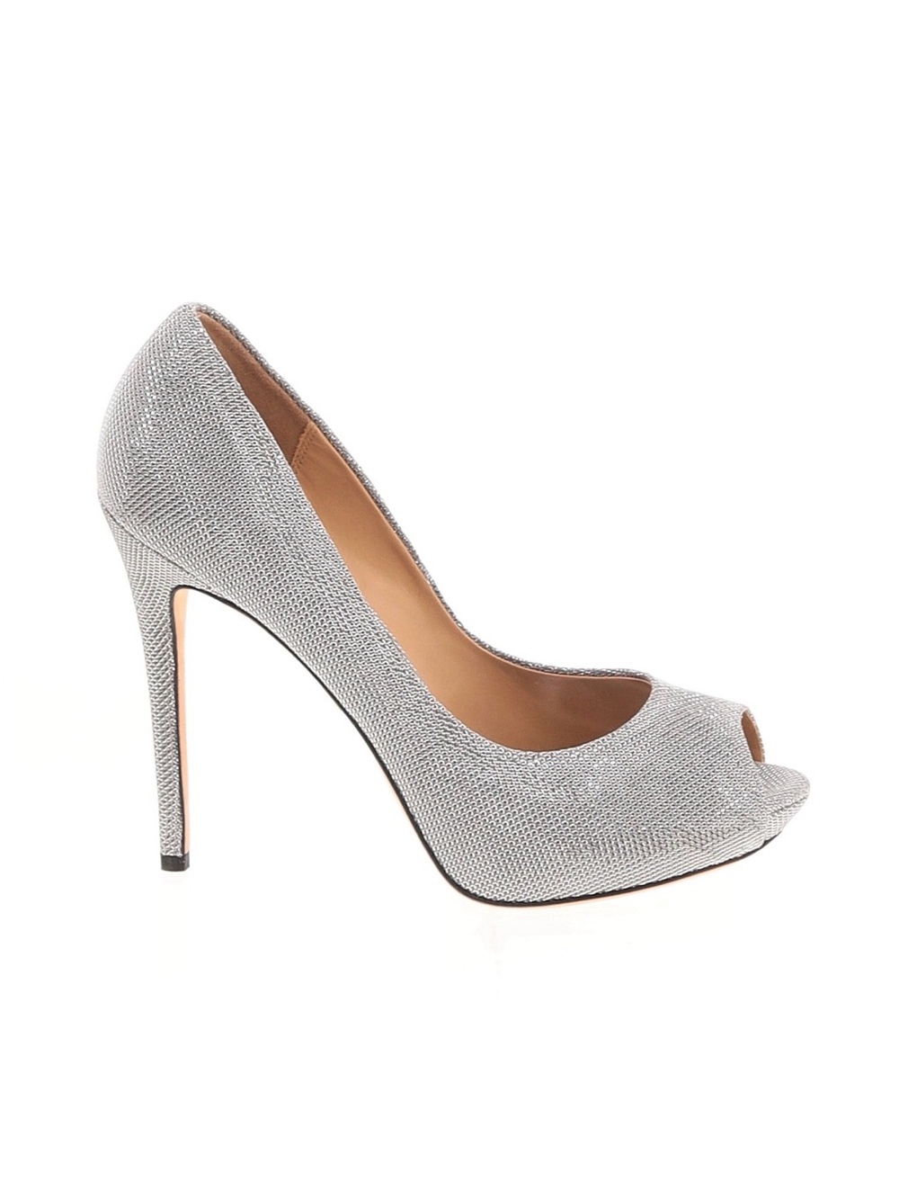 NEW! Badgley Mischka Silver Glitter Peep-Toe Stiletto Pump